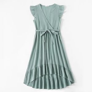 100% Cotton Mint Green Flutter-sleeve Matching mommy and me Midi Dresses